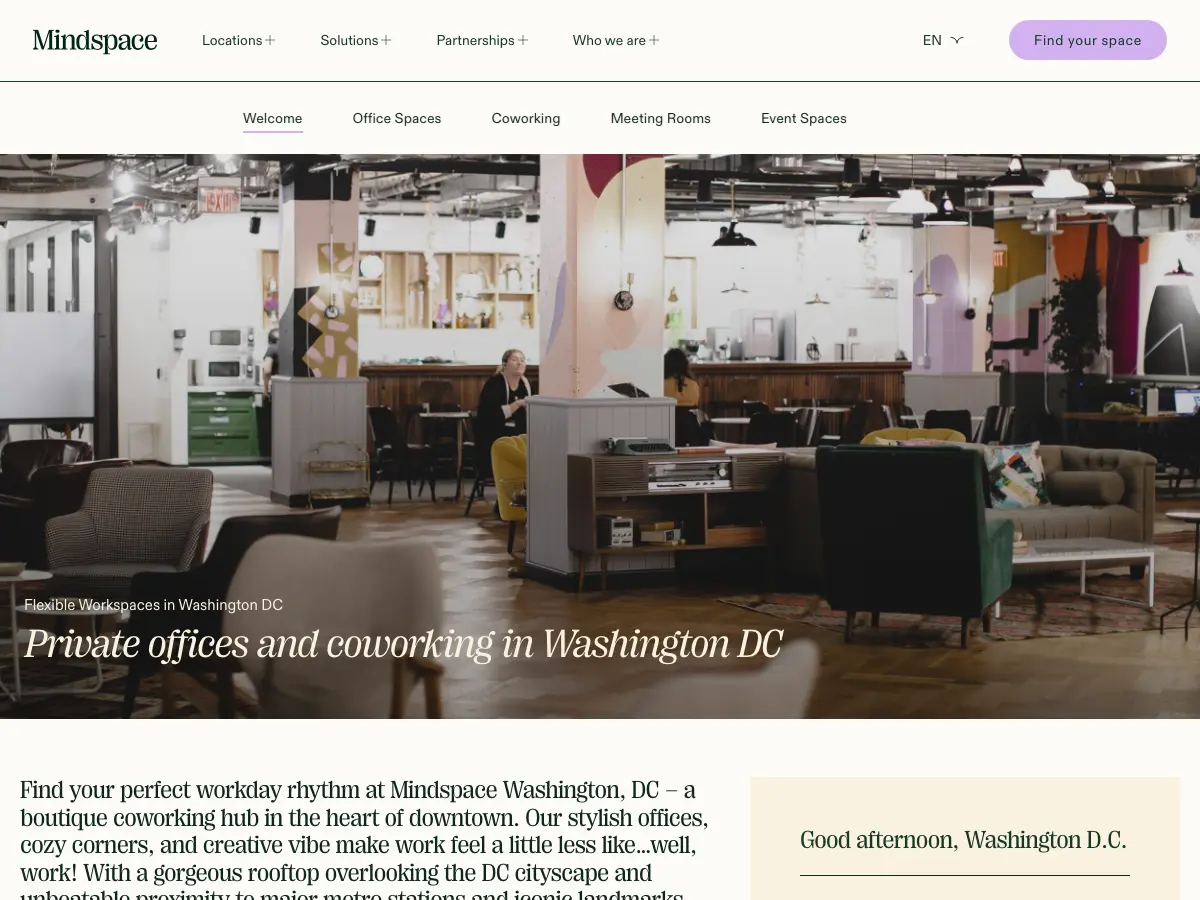 Mindspace Washington DC's website