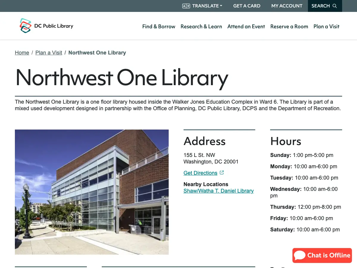 Northwest One Neighborhood Library's website