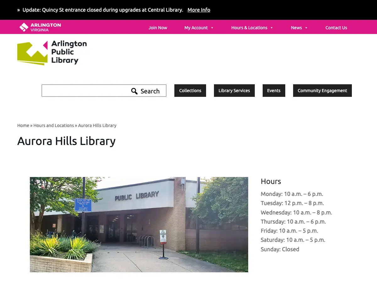 Aurora Hills Library's website