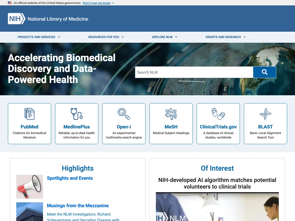 National Library of Medicine's website