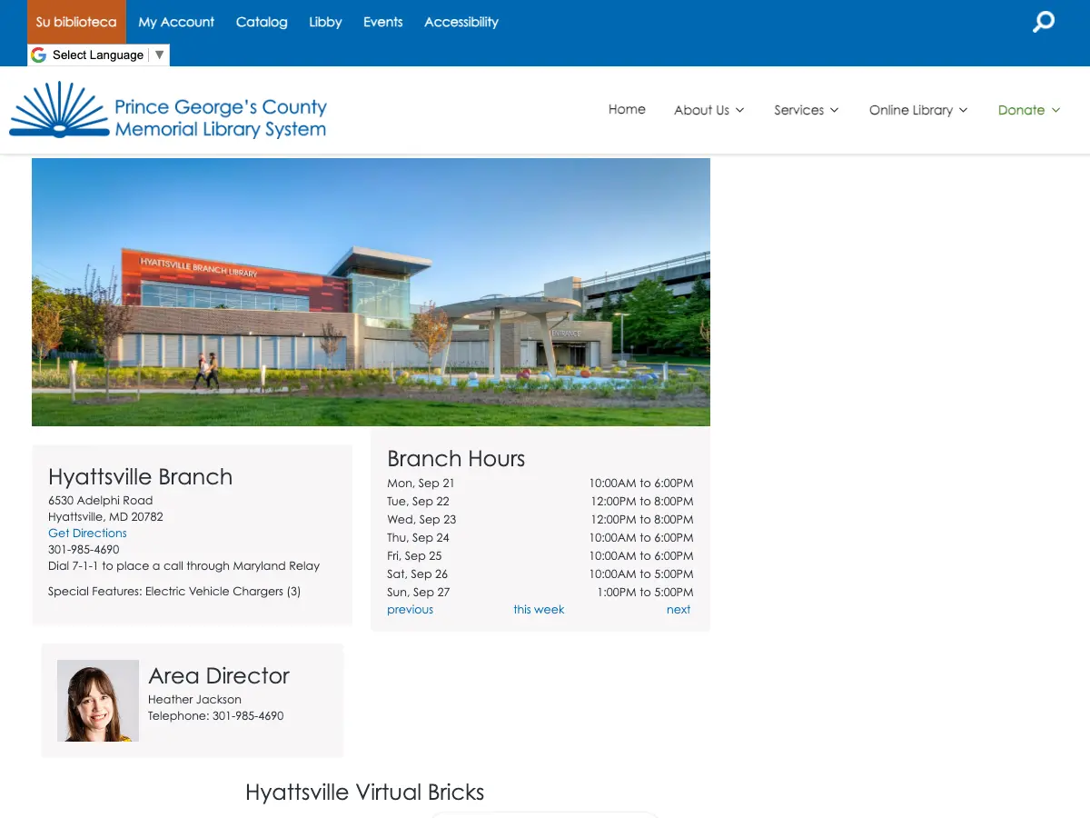 Hyattsville Branch Library's website