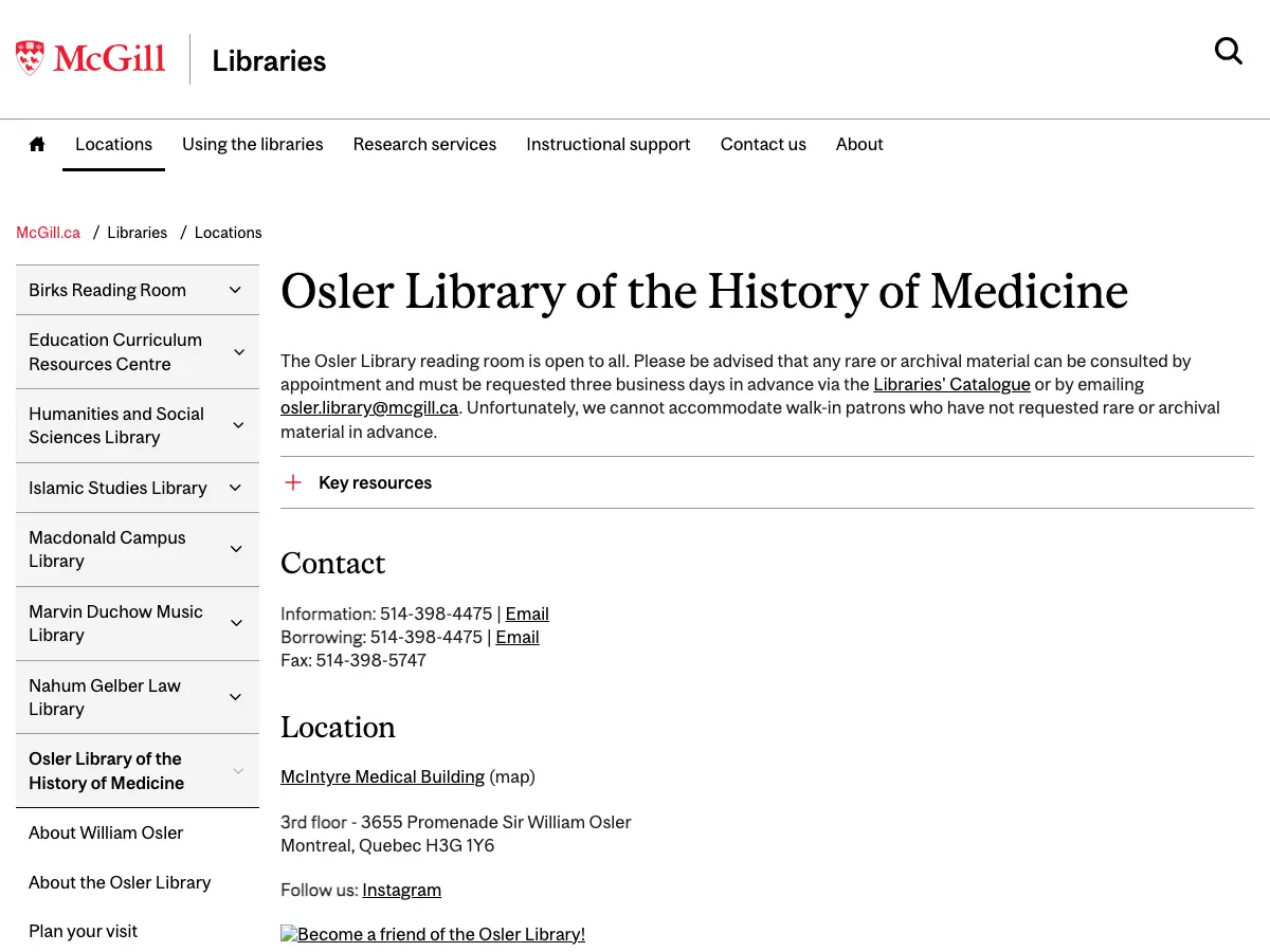 Osler Library of the History of Medicine's website