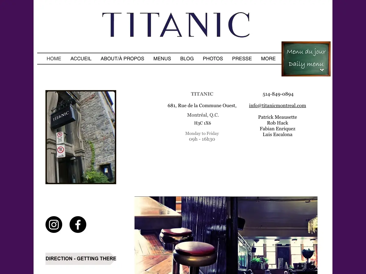 Café Titanic's website