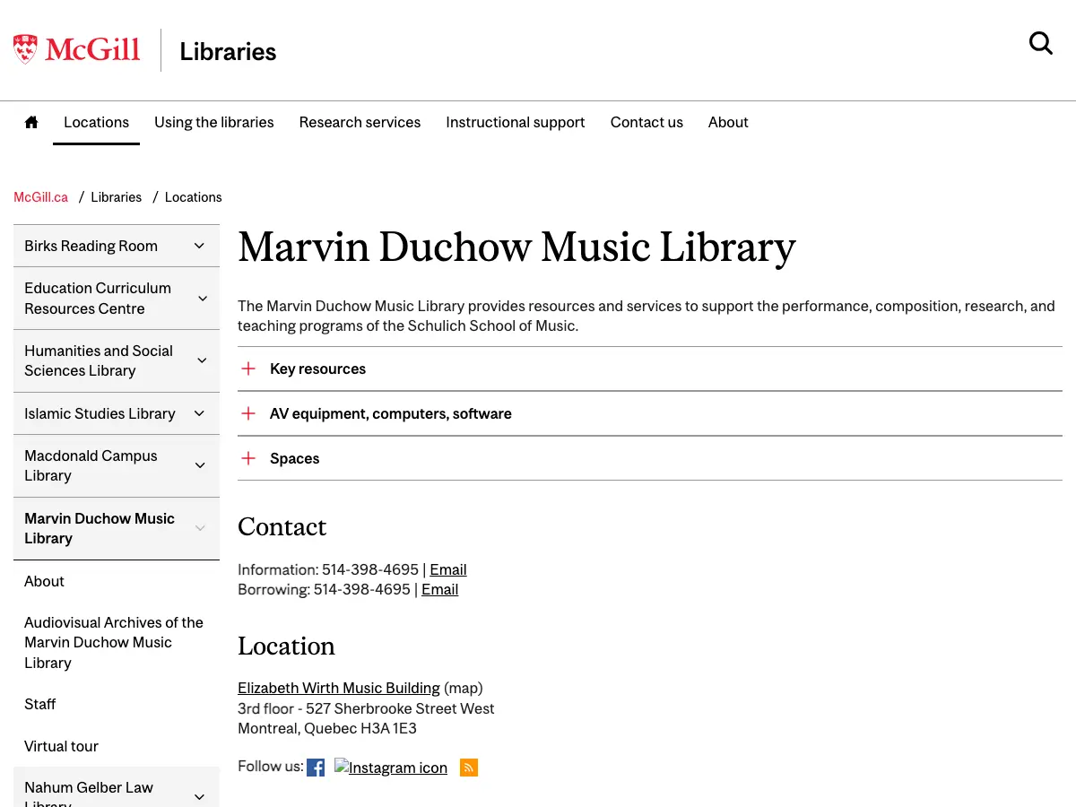 Marvin Duchow Music Library, McGill University's website