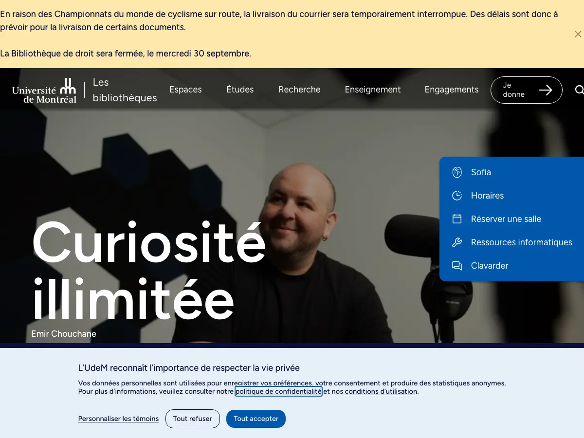 Bibliothèque de l'Université de Montréal's website