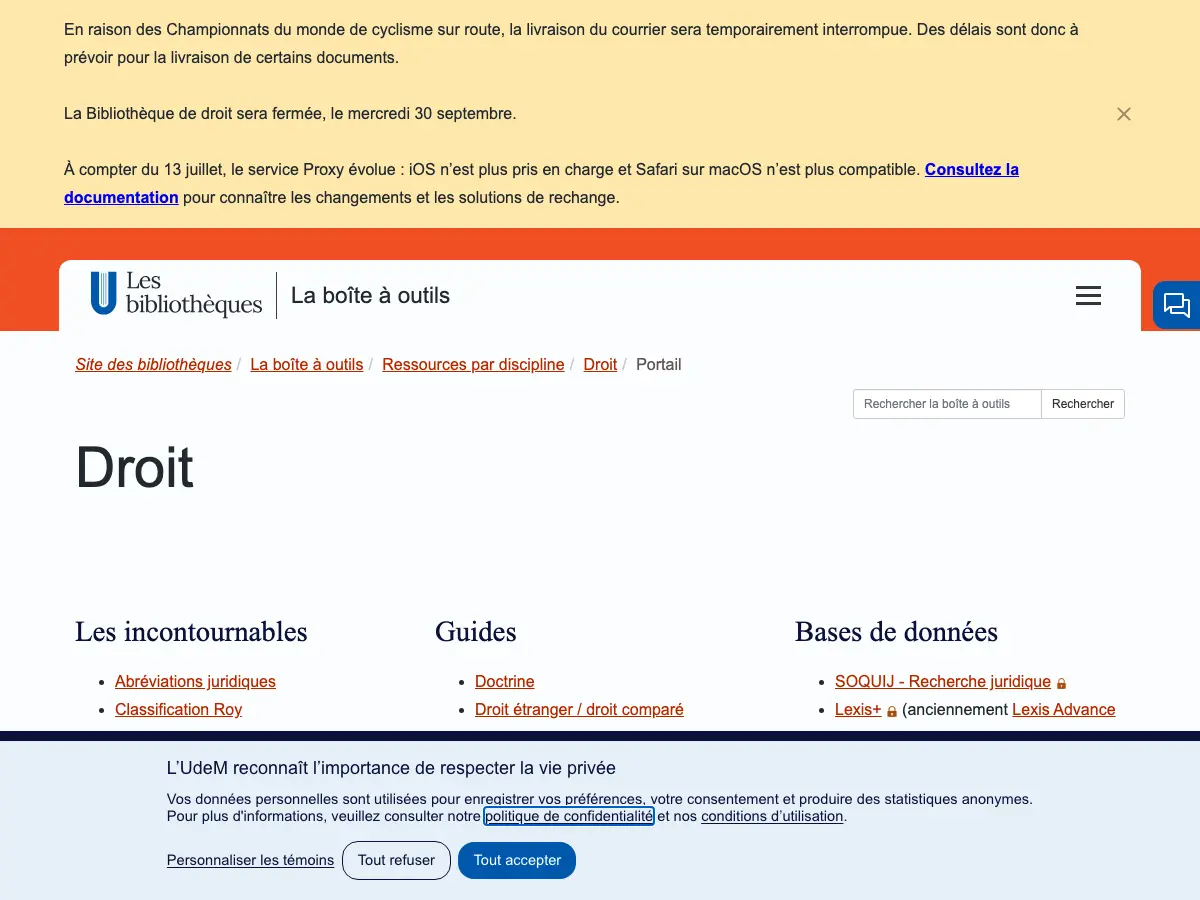 Bibliothèque de droit's website
