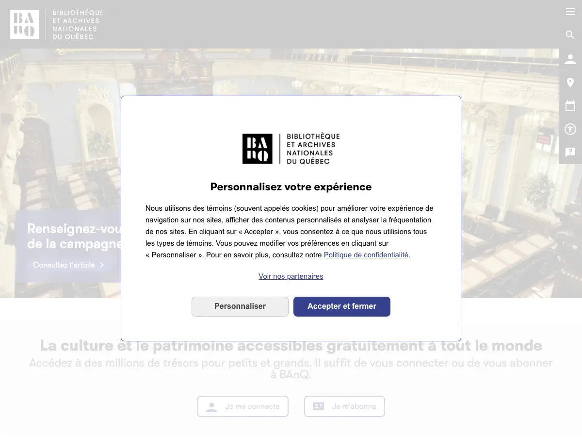 Bibliothèque et Archives nationales du Québec's website