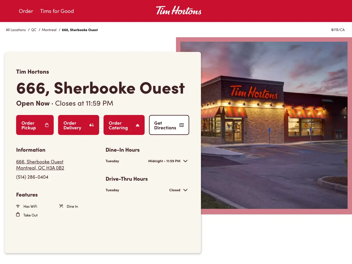 Tim Hortons's website