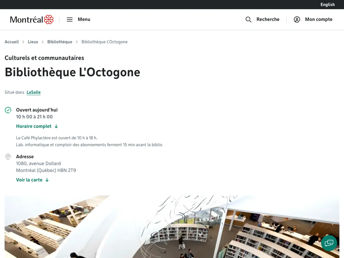 Octogone Public Library's website