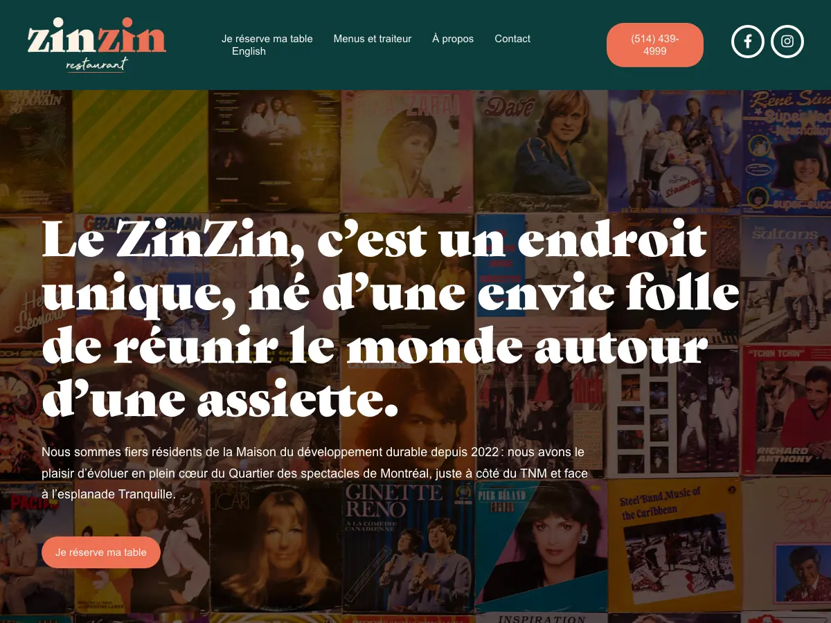 Restaurant Zinzin's website
