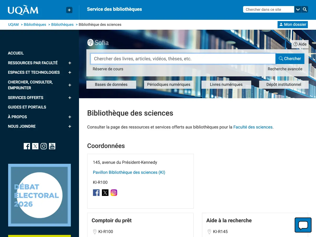 UQAM - Bibliothèque des sciences's website