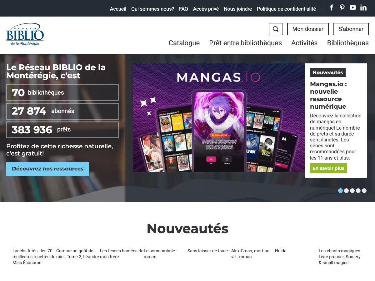 Réseau BIBLIO Montérégie's website