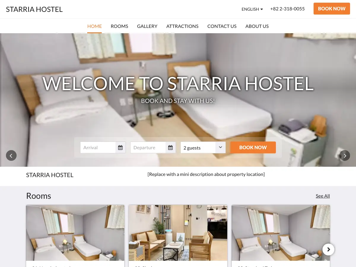 Starria Hostel's website
