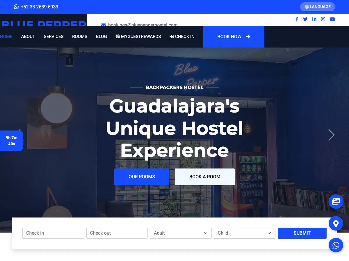 Blue Pepper Hostel and Bar's website