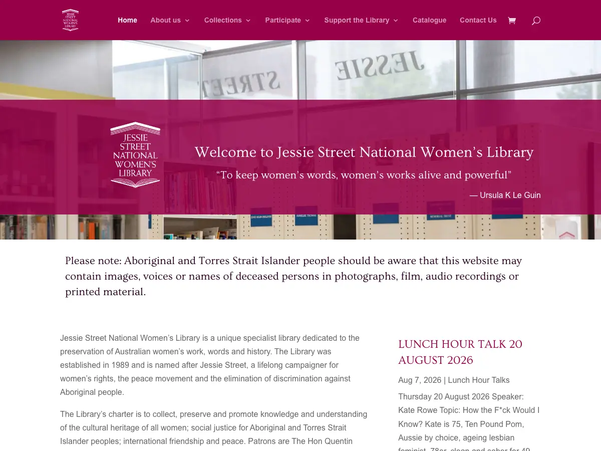 Jessie Street National Women's Library's website