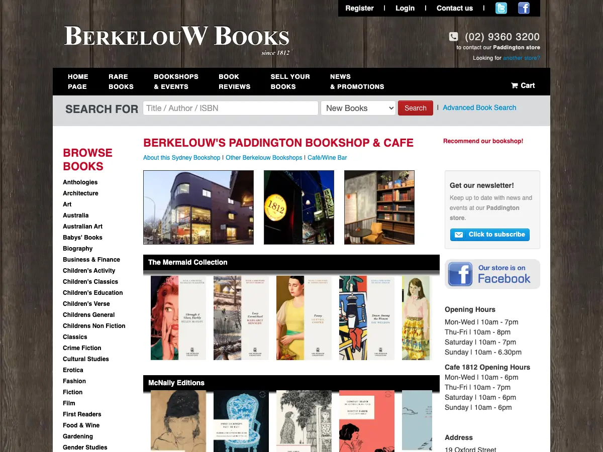 Berkelouw Paddington's website