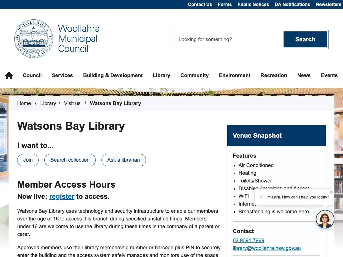 Watsons Bay Library's website