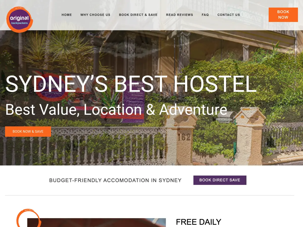 Original Backpackers Hostel Sydney Australia's website