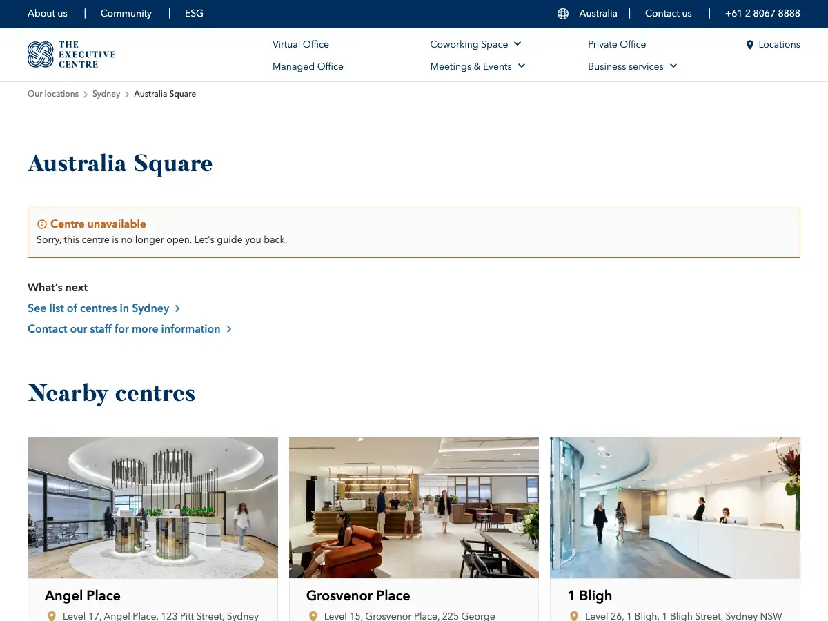 The Executive Centre - Australia Square | Coworking Space, Serviced & Virtual Offices And Workspace's website