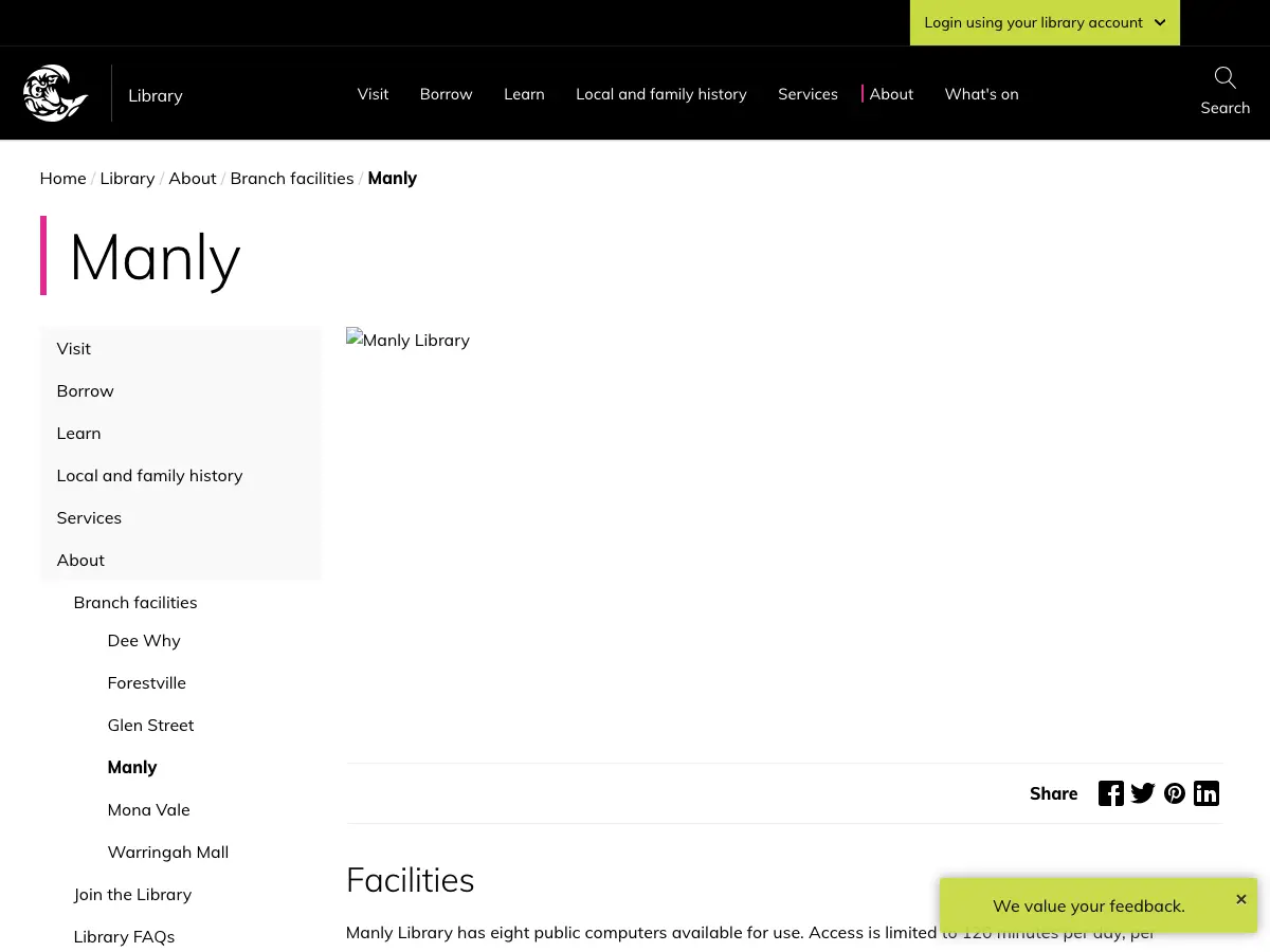Manly Library's website