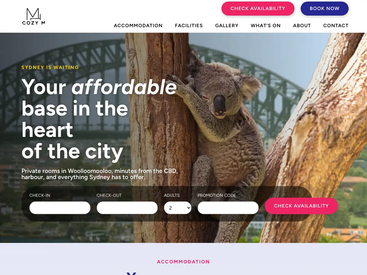 Cozy M Hostel's website