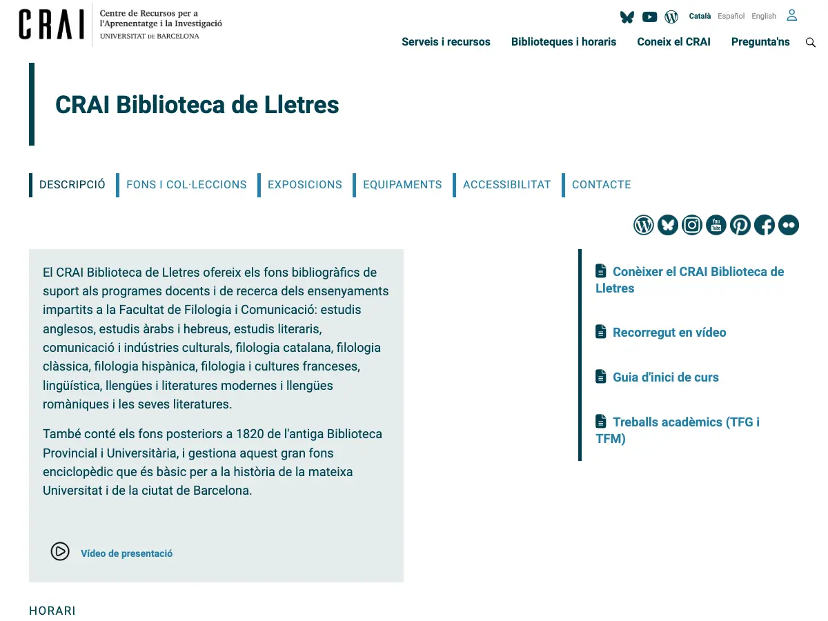 CRAI Biblioteca de Lletres's website