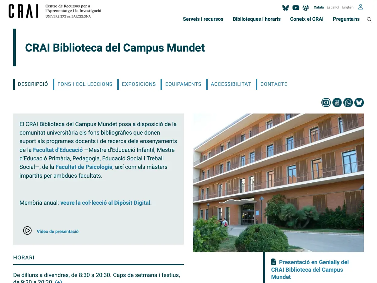 CRAI Biblioteca del Campus de Mundet's website