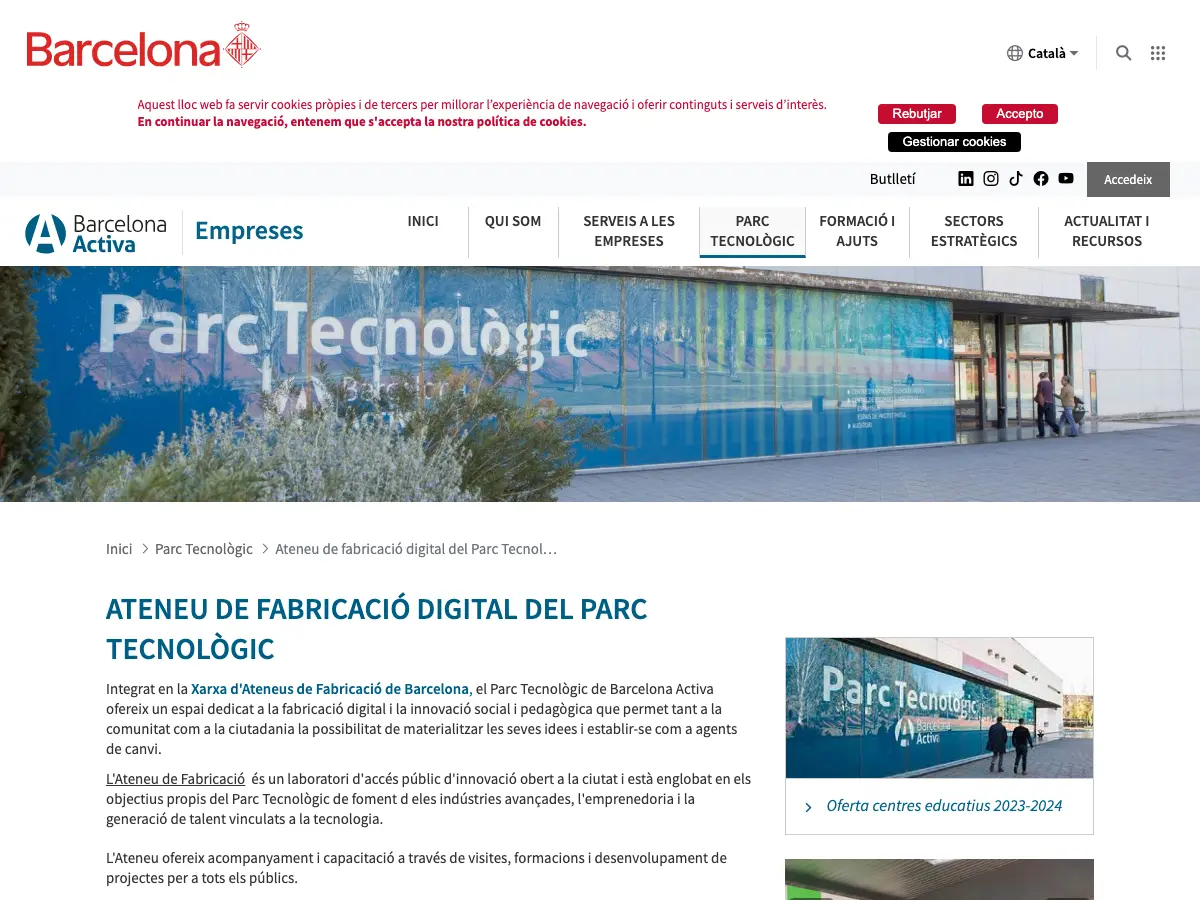 Ateneu de Fabricació del Parc Tecnològic's website