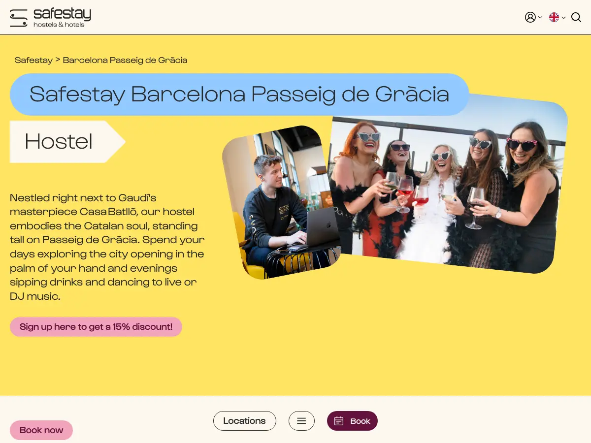 Safestay Barcelona Passeig de Gracia's website