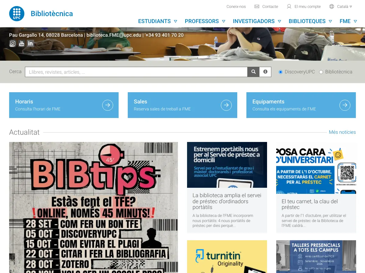 Biblioteca de la Facultat de Matemàtiques i Estadística's website