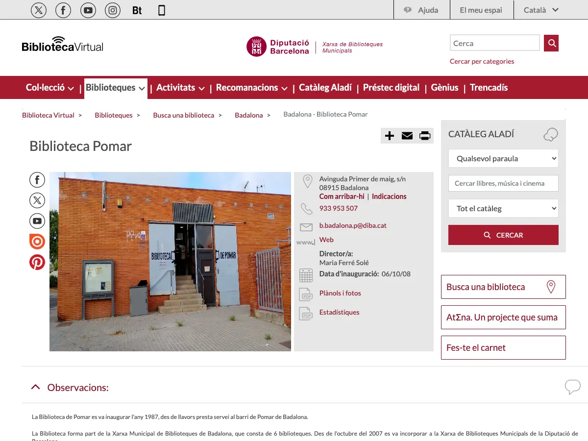 Biblioteca de Pomar's website
