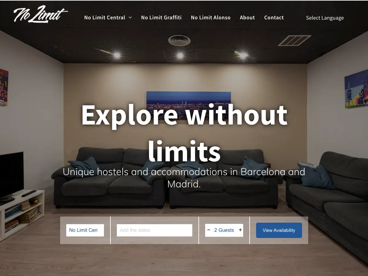 No Limit Hostels's website