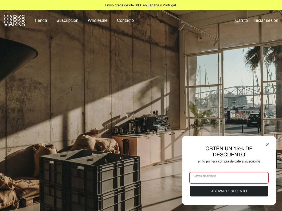 Three Marks Coffee's website