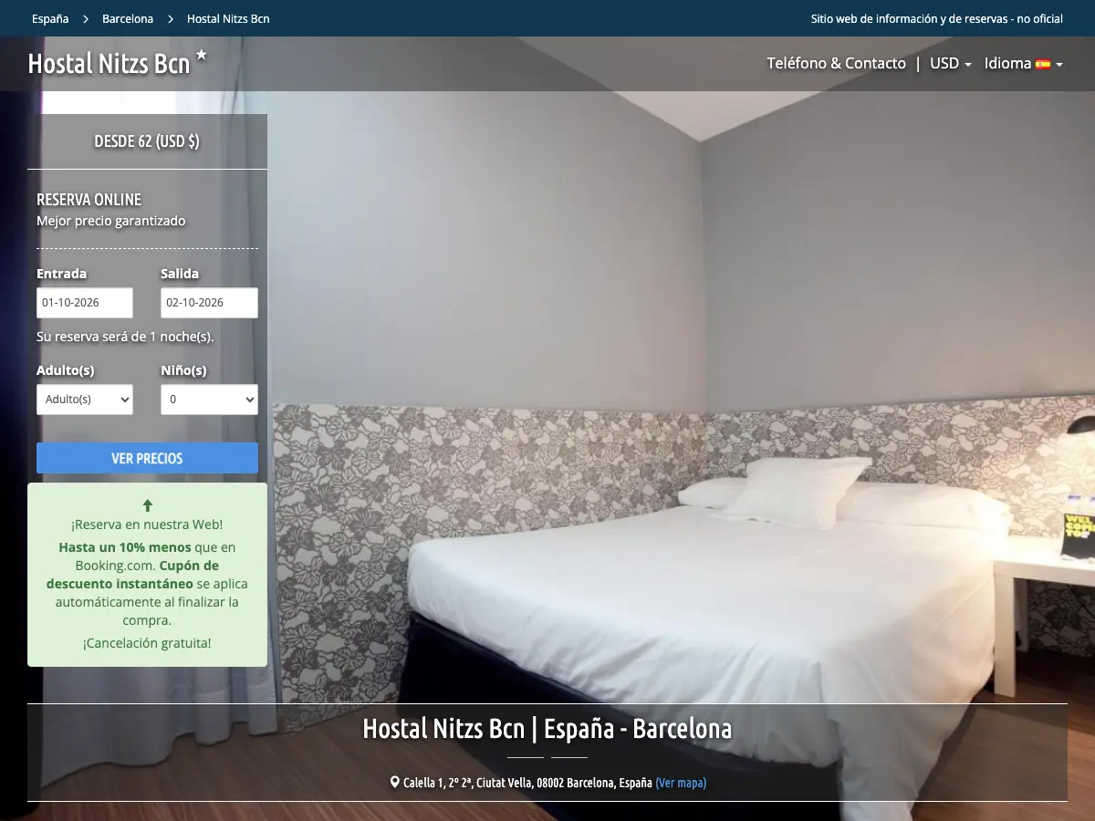 Hostal Nitzs Bcn's website