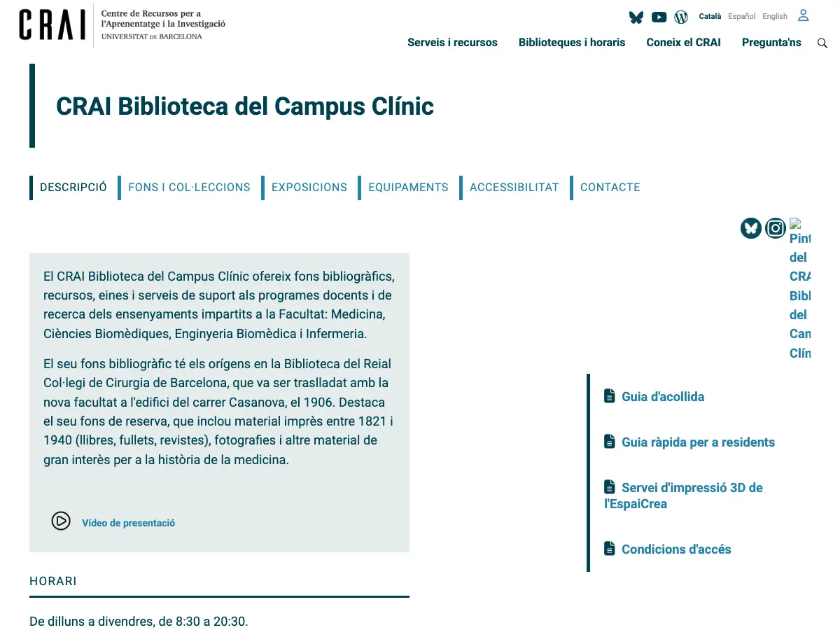 CRAI Biblioteca del Campus Clínic Universitat de Barcelona UB's website