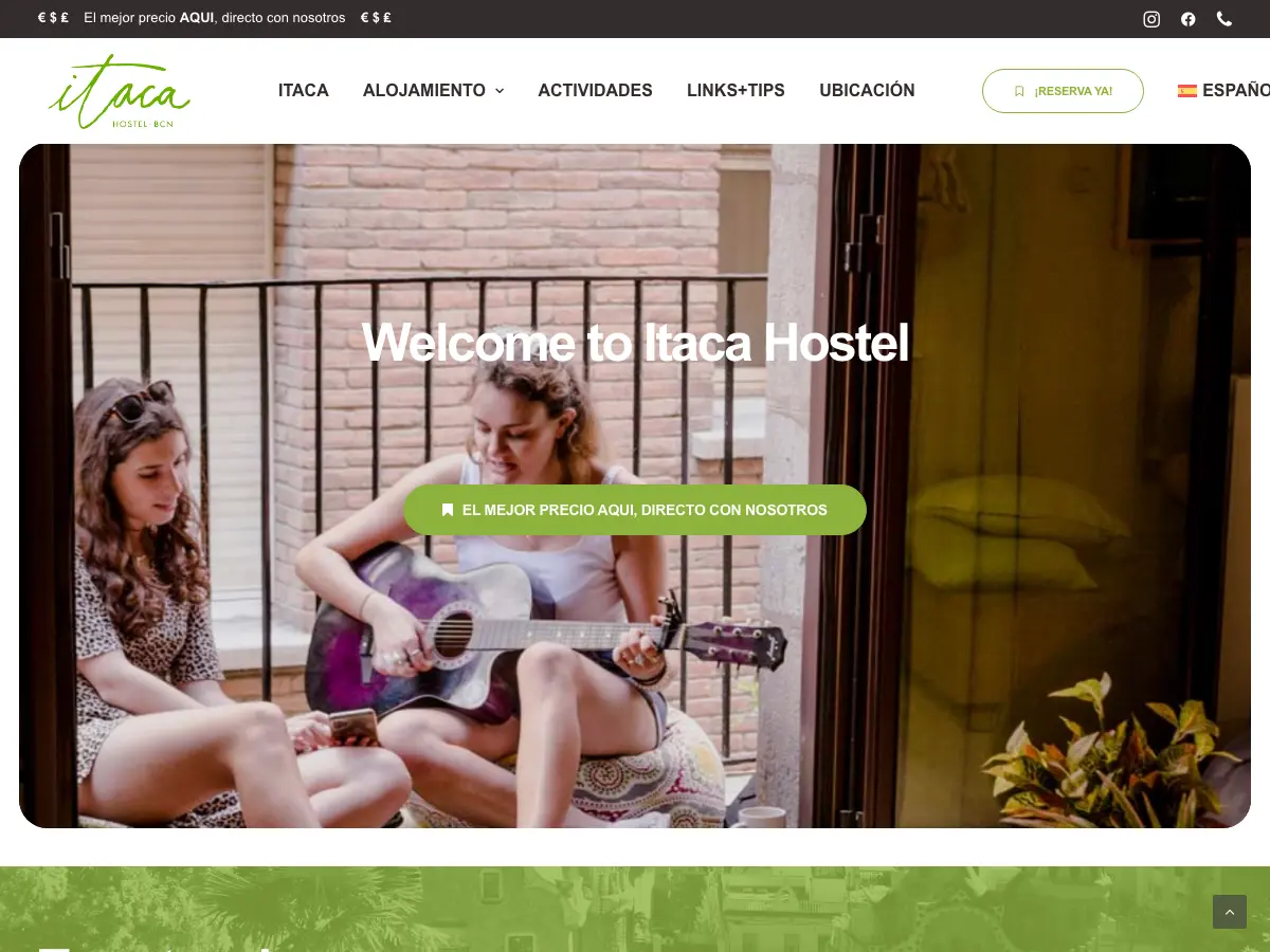 Ítaca Hostel's website