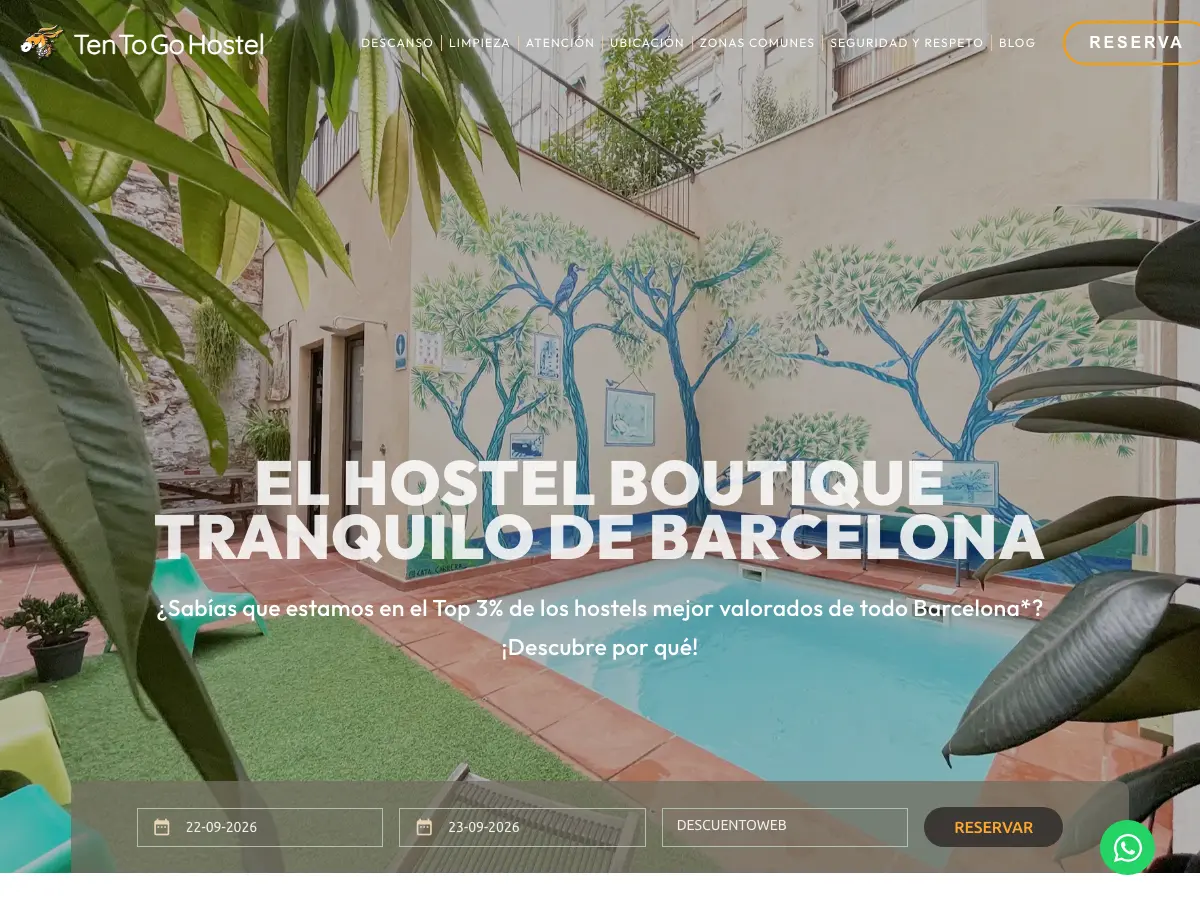 Ten To Go Hostel's website