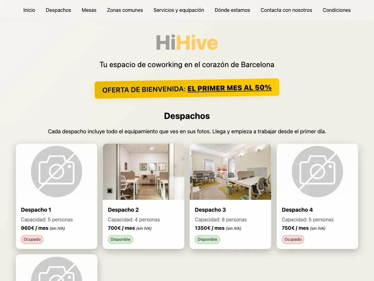 Hihive Coworking's website