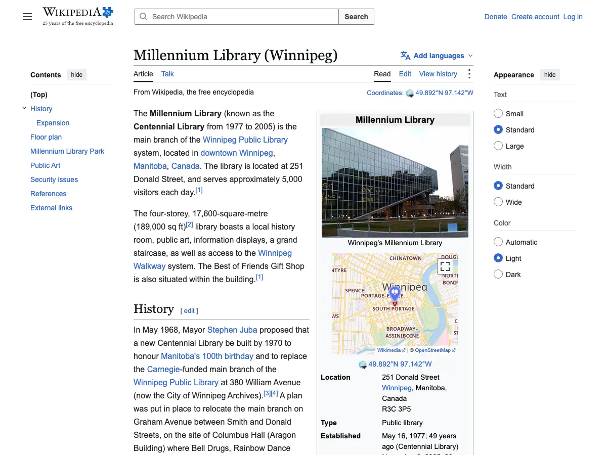 Millennium Library's website