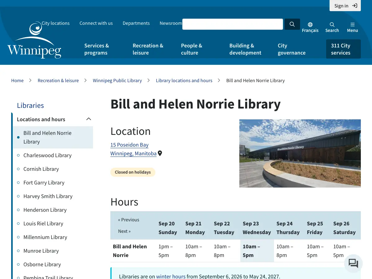 Bill and Helen Norrie Library's website