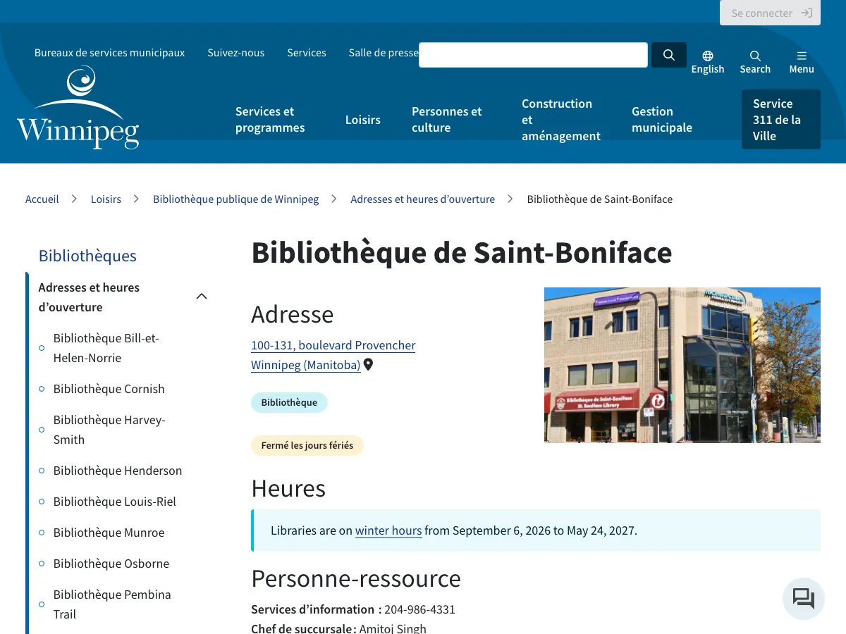St. Boniface Library's website