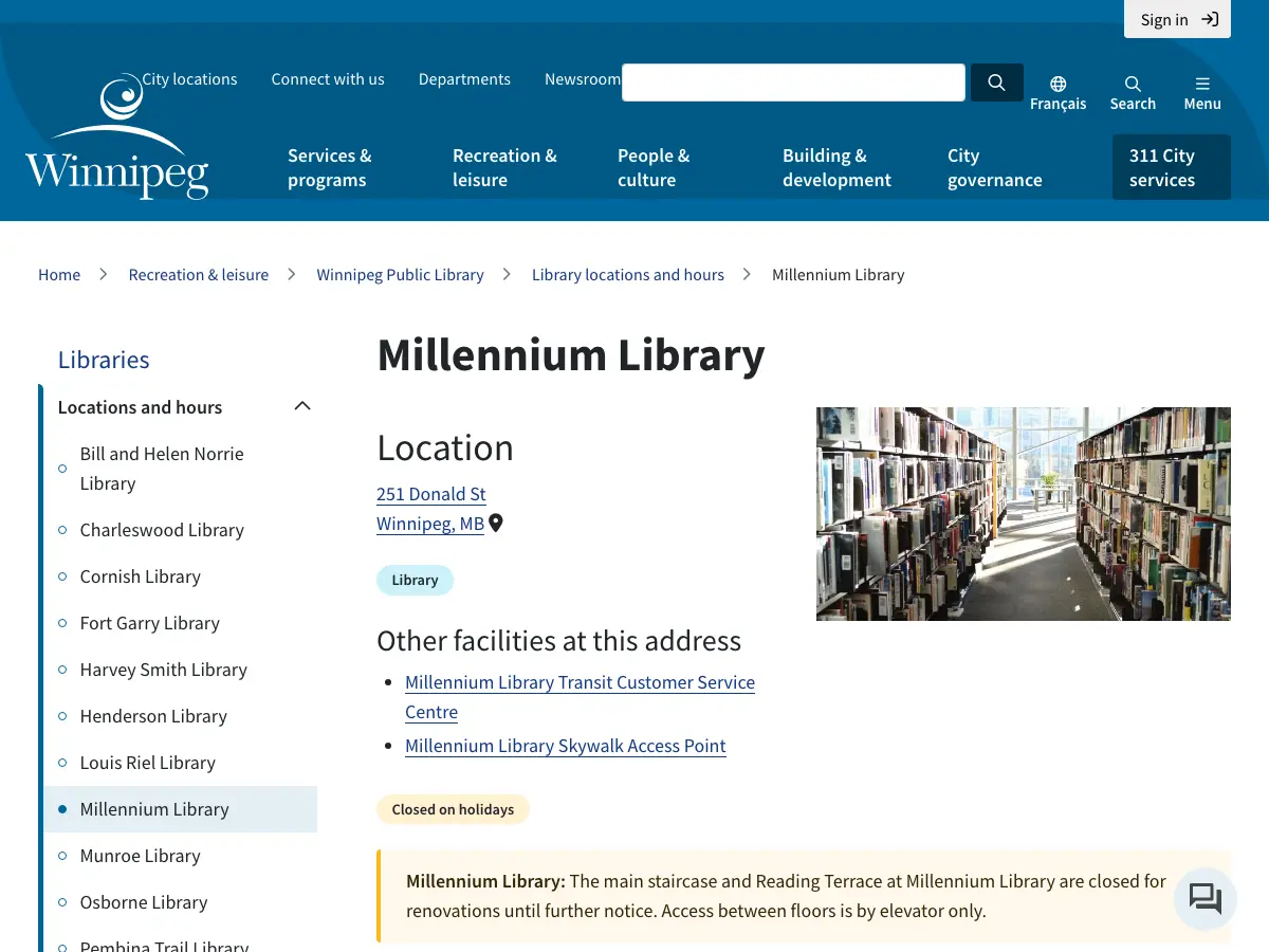 Millennium Library (Winnipeg Public Library Main Branch)'s website