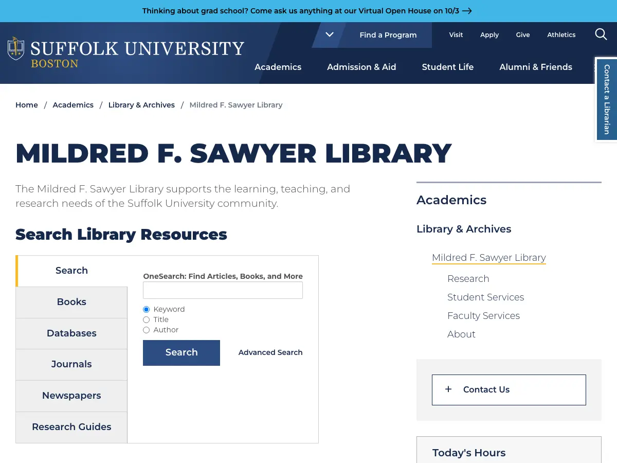 Mildred F Sawyer Library's website
