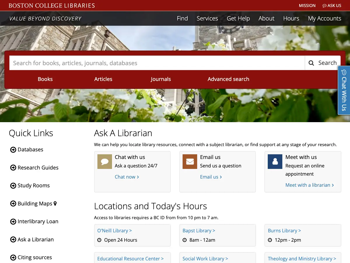 Thomas P. O'Neill Jr. Library's website