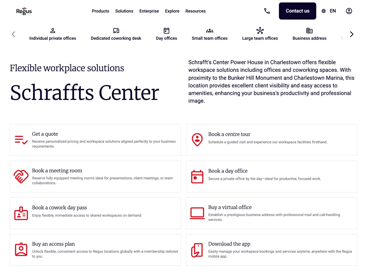 Regus - Charlestown - Schraffts Center's website