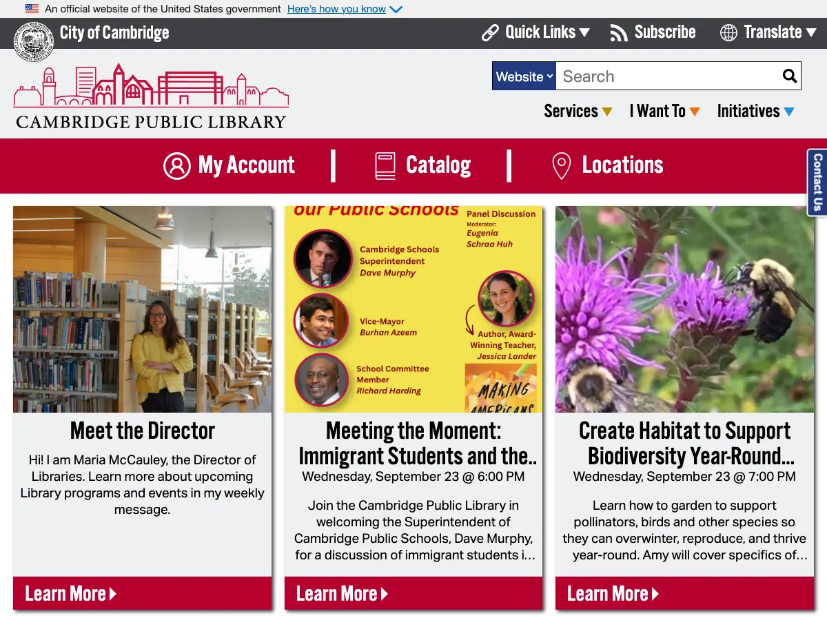 Cambridge Public Library's website