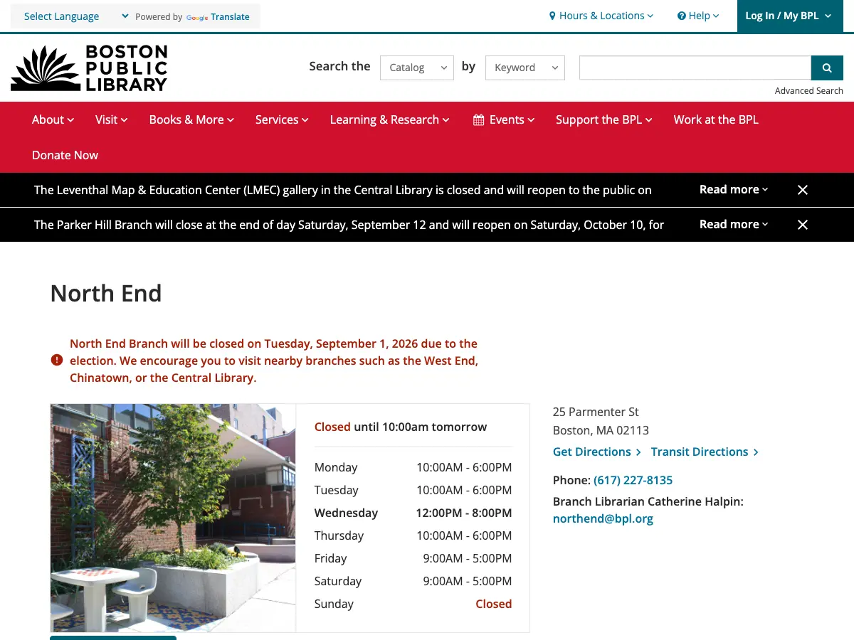 North End Branch of the Boston Public Library's website