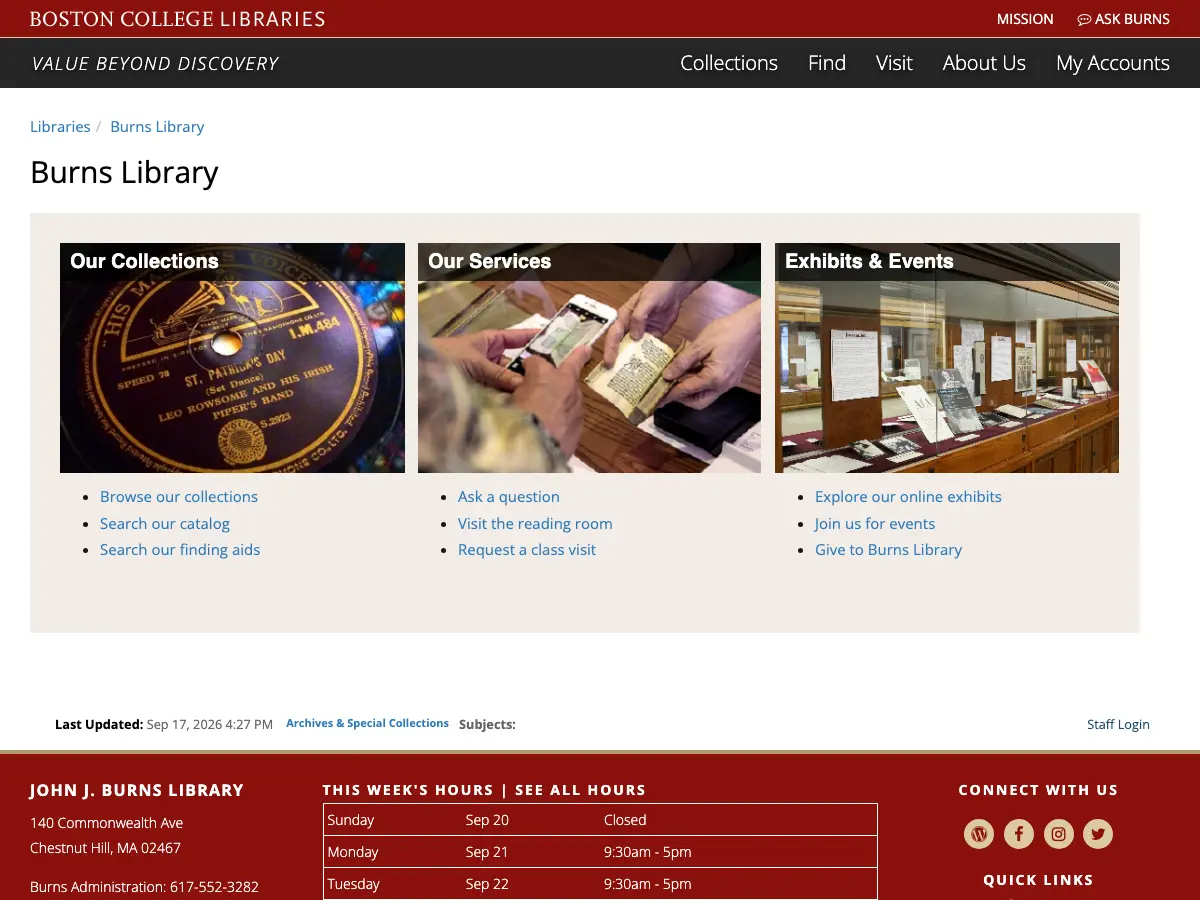 John J Burns Library's website