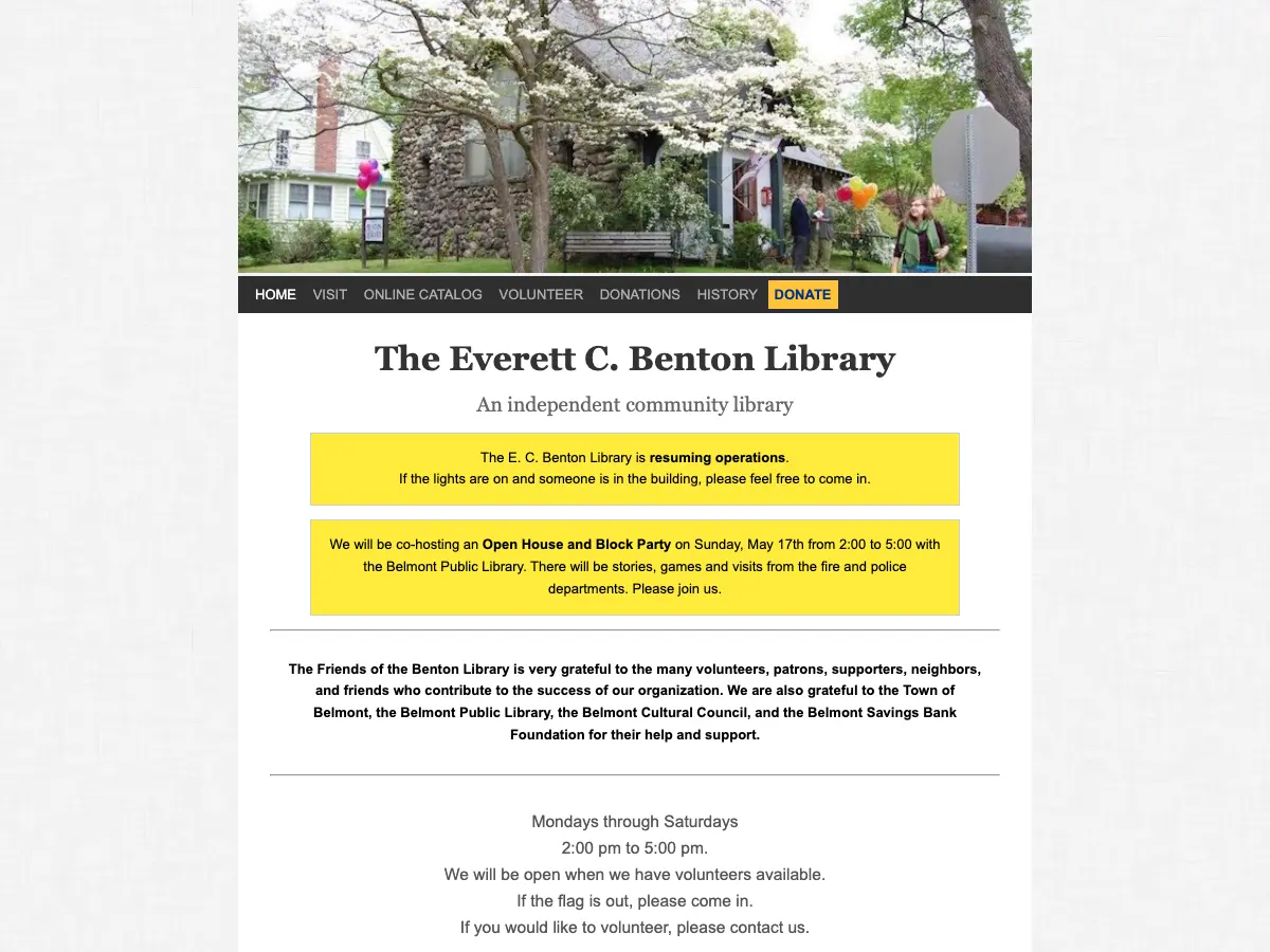 Belmont Public Library at the Everett C. Benton Library's website