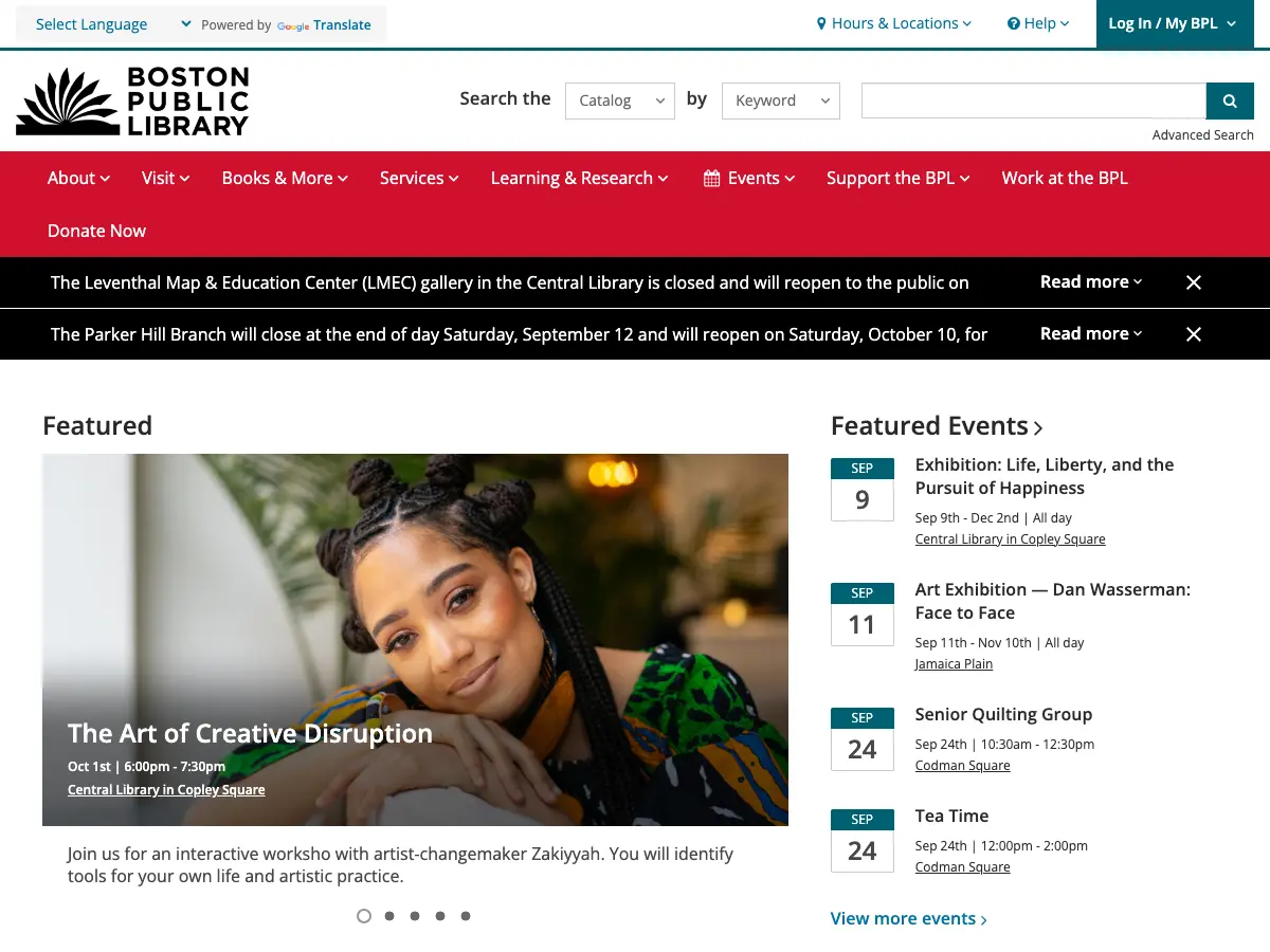West Roxbury Branch of the Boston Public Library's website